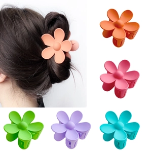 Matte flower hair claw clips for women in six vibrant candy colors for daily hair styling
