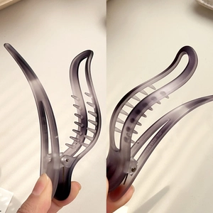 Matte gradient duckbill hair clip in grey-purple with a translucent streamlined design