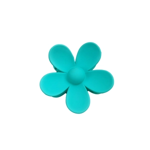 Matte turquoise flower hair claw clip with elegant five-petal design on white background