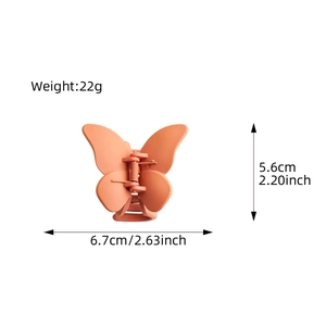 Pince à cheveux papillon orange corail mat avec dimensions détaillées pour accessoires femme