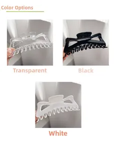 Vue détaillée de grandes pinces à cheveux de 14cm en couleurs transparent, noir et blanc