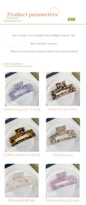 Detailed size chart and multi-color selection for 13cm acetate tortoise shell hair claw clips