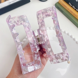 13cm large acetate hair claw clip with purple marble pattern for thick hair
