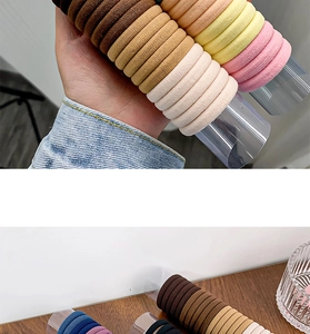 Detail of high-elastic seamless hair ties set in macaron and neutral earthy tones