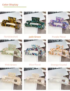 Macro display of 13cm checkered acetate shark hair claws in nine various patterns