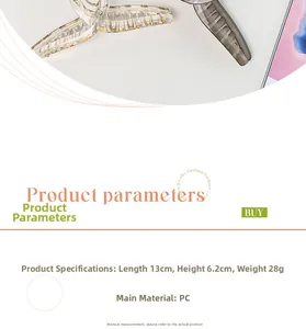 Detailed view of 13cm jelly-colored hair claw clips showing precise PC material dimensions