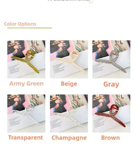 Detailed grid view of 13cm large hair claws in military green, beige, grey, and champagne