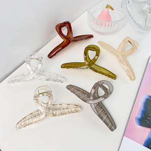 Women Korean Style Oversized Polycarbonate Hair Claw Clip Solid Jelly Color Twist Design For Thick Hair Styling Fashion Headwear Accessory