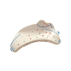 Pince à cheveux crème avec strass colorés et design élégant de silhouette de chien