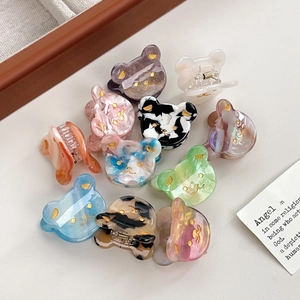 Pince à Cheveux Ours en Acétate Doux Mini Pince Forme Animale Motif Marbre Barrettes pour Femmes Enfants Accessoires Cheveux