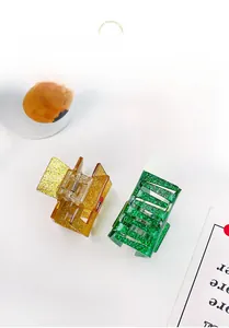 Détails de pinces à cheveux carrées à paillettes en marron doré et vert vif