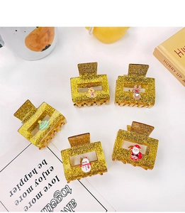 Lot de 5 pinces à cheveux dorées pailletées avec Père Noël, renne et sapin de Noël