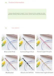Detailed size specs for 17.5cm acetate hair sticks with various color options