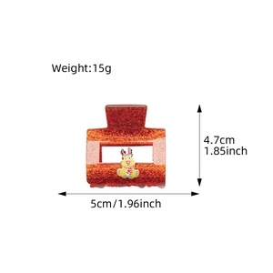 Pince à cheveux carrée rouge pailletée de Noël avec renne et dimensions précises