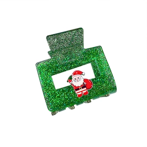 Pince à cheveux de Noël verte pailletée avec Père Noël pour coiffures festives
