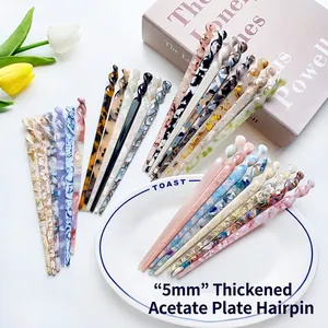 Retro Acetate Spiral Hair Stick Women Chinese Style Marbled Pattern Twisted Hair Fork Minimalist Bun Hair Accessory