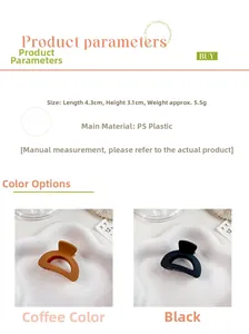 Detail view of small matte hair claws with precise dimensions of 4.3cm by 3.1cm