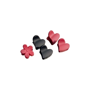 Matte finish heart and flower mini hair claws set in black and dark pink resin colors