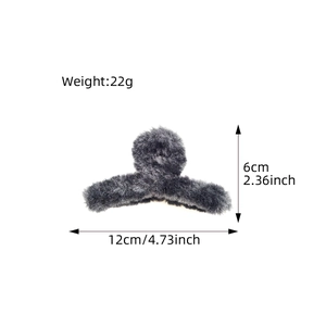 Plush faux fur claw clip for women in grey color with 12cm large shark hair clip size