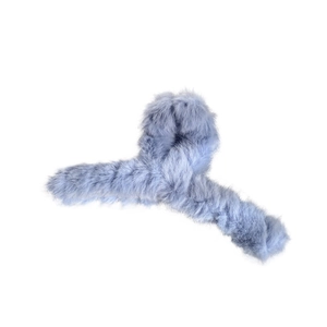 Furry blue claw clip for women, large plush shark hair clip with soft faux fur texture