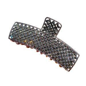 Elegant gunmetal grey hair claw clip with full rhinestone inlay in Korean style