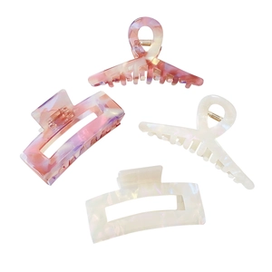Elegant 4-piece colorful acetate hair claws in marble pink and iridescent white styles