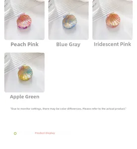 Detailed grid of shell hair claws in peach pink, blue grey, dazzle pink and apple green