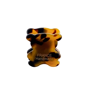 Mini pince à cheveux ours en acétate écaille de tortue avec logo fait main doré