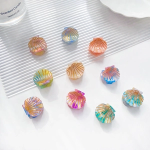Mini Shell Hair Claw Acetate Material Colorful Gradient Shark Clip With Gold Line Decoration Cute Hair Accessory For Women