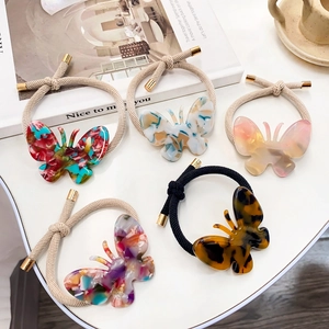Lot de 5 élastiques à cheveux papillon en acétate avec motifs floraux et marbrés
