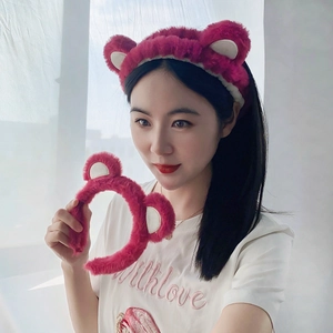 Serre-tête oreilles d'ours en peluche rose, accessoire doux et moelleux pour visage et style