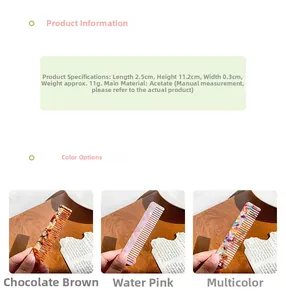 Especificaciones detalladas de tamaño para peines de acetato de dientes finos de colores