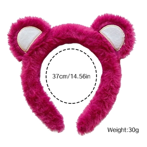 Serre-tête oreilles d'ours en peluche rose, accessoire cheveux doux 37cm pour laver le visage
