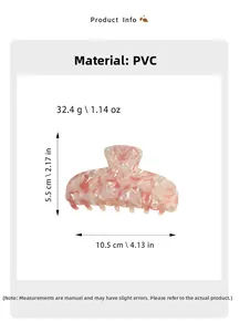 Detailed view of pink marble claw clip with pearl accents and 10.5cm size dimensions