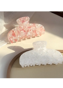 French vintage acetate hair claws with checkered engraving and small pearl details