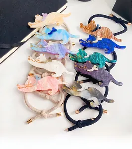 Set di 10 elastici per capelli in acetato a forma di gatto con texture marmorizzata