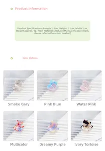 Detailed size specifications and 6 color variants of acetate cat hair claw clips