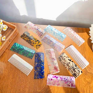 Exquisite Acetate Marble Wide Tooth Hair Comb Retro Anti-Static Detangling Pocket Comb For Women Bathroom Travel Hair Tool
