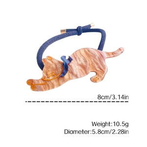 Elegante elastico per capelli a gatto in acetato marmorizzato marrone con fascia blu