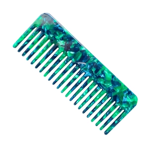 Elegant acetate wide-tooth comb with marble green and blue texture for curly hair styling