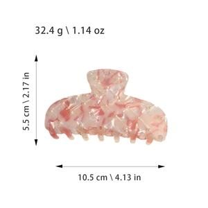 French vintage pink marble claw clip with imitation pearls and size measurements