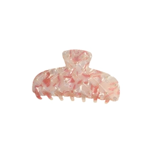 Pink marble acetate hair claw clip with faux pearls and quilted texture for women