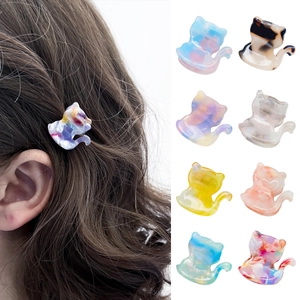Chic acetate cat-shaped hair claws in eight assorted colors with model styling view