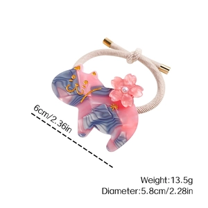 Elastico per capelli a forma di gatto in marmo rosa e blu con dettaglio di ciliegio