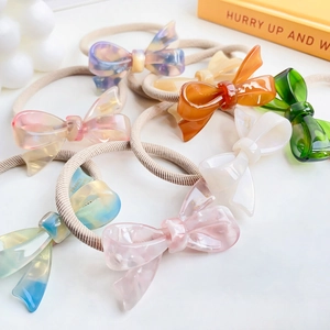 Acetate bow hair ties in seven assorted colors with high elasticity rubber bands
