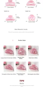 Tableau des tailles pour pinces à cheveux en acrylique pailleté aux formes géométriques