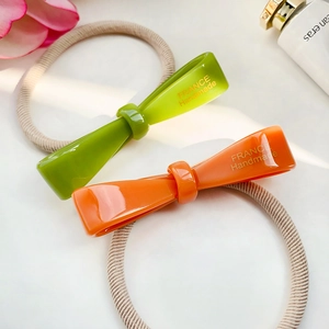 Chouchous chic à nœud en acétate vert et orange avec lettrage doré France Handmade