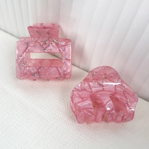 Pince à Cheveux en Acrylique à Paillettes de Marbre Rose Style Coréen Pince à Cheveux Géométrique Ajourée pour Femme