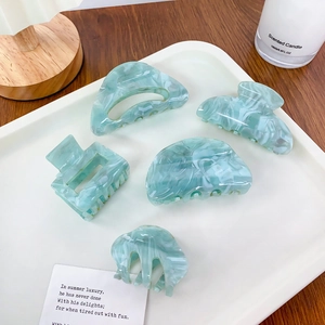 Geometric Marble Pattern Acrylic Hair Claw Clip For Women Lake Blue Non-Slip Shark Clip Fashion Hair Styling Accessories