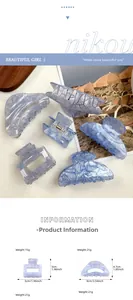 Size guide for blue marble acetate hair claws showing dimensions in cm and inch